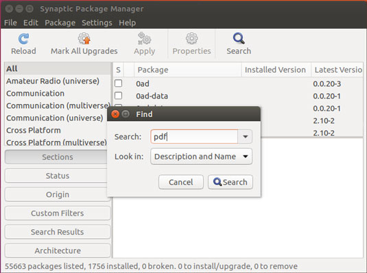 Synaptic Quick Start for Ubuntu 16.04 Xenial - search by keyword