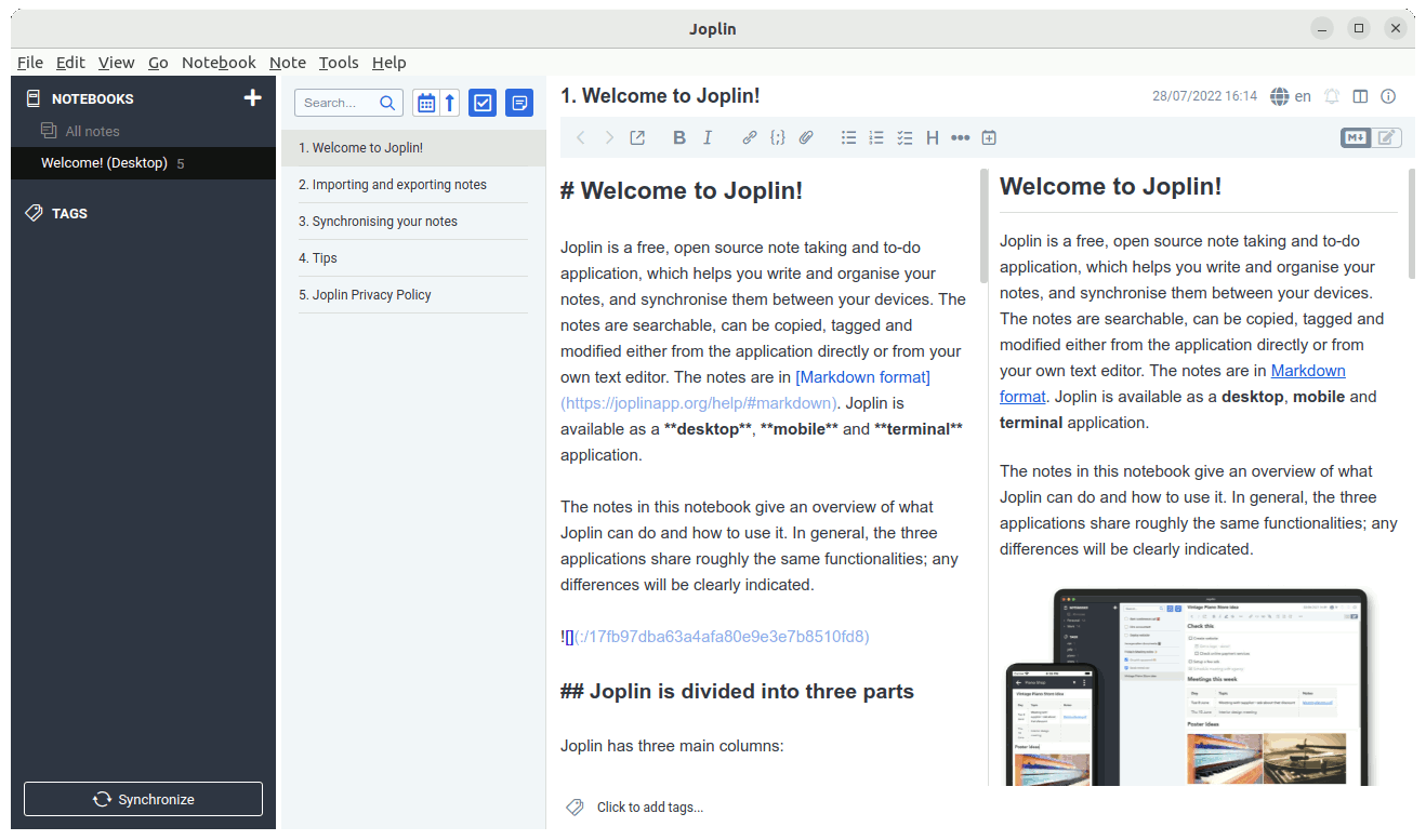 How to Install Joplin in Fedora 38 - UI