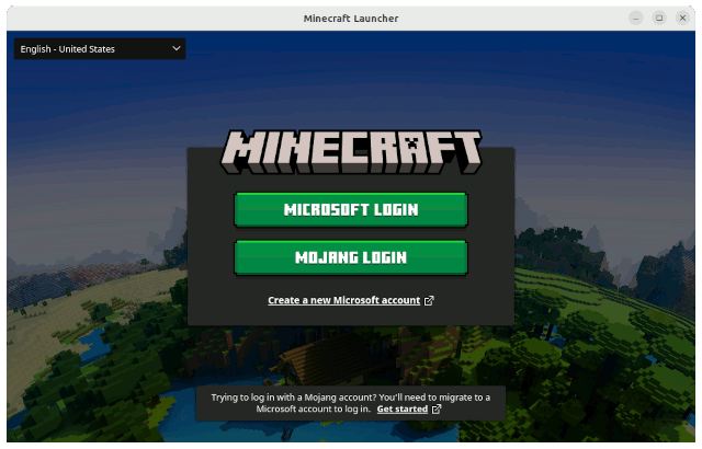 Installing Minecraft on Fedora 34 - UI