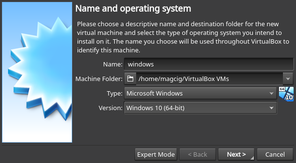 How to Create VirtualBox Virtual Machine from ISO - setting name and os type