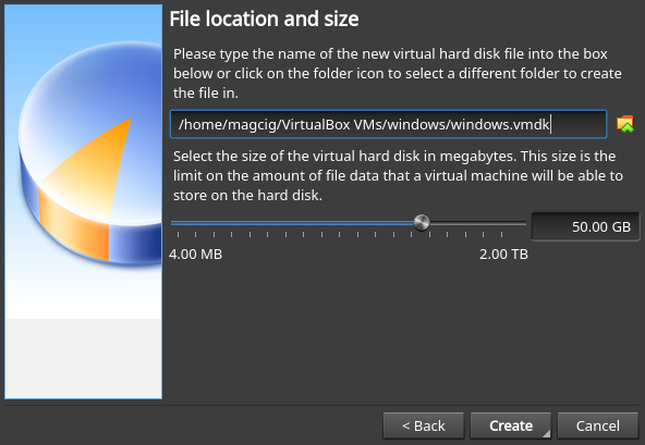 How to Create VirtualBox Virtual Machine from ISO - location and size