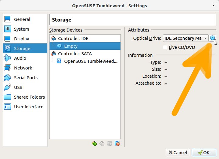 How to Install openSUSE Tumbleweed Virtual Machine on VirtualBox - Access Optical Drive
