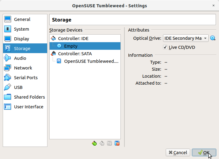 How to Install openSUSE Tumbleweed Virtual Machine on VirtualBox - Ejecting Disk