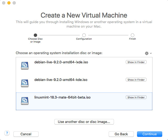 How to VMware Fusion 10 Create Virtual Machine from ISO - Select ISO