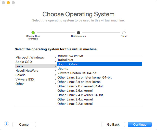 How to VMware Fusion 10 Create Virtual Machine from ISO - Choose OS Type