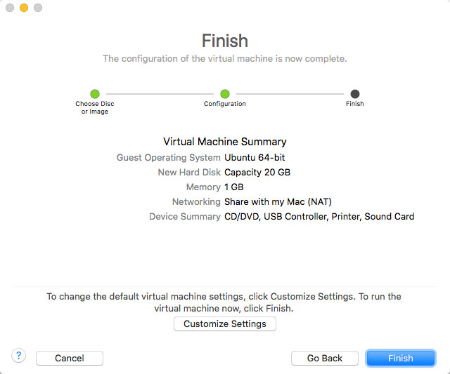 How to VMware Fusion 10 Create Virtual Machine from ISO - Customize Settings