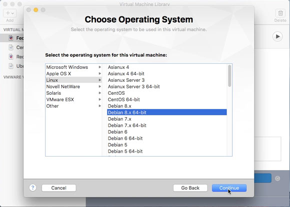 How to VMware Fusion 8 Create Virtual Machine from ISO - Linux Type