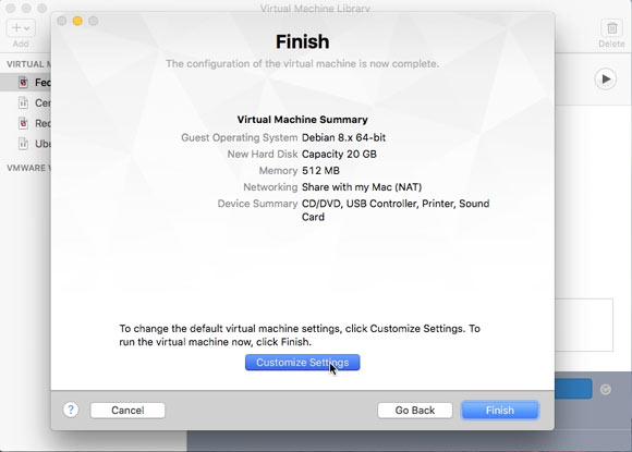 How to VMware Fusion 8 Create Virtual Machine from ISO - Customize Settings
