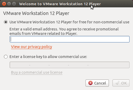 VMware Player 12 Fedora 25 Install - Free Use