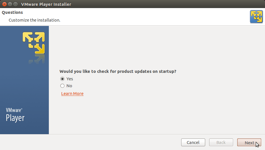 Linux Ubuntu 15.04 Vivid VMware Player 7 Installation - Check for Updates