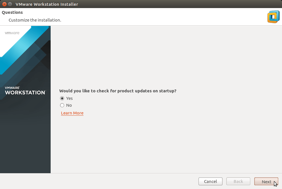 Linux Ubuntu 15.04 Vivid VMware Workstation 11 Installation - Check for Updates
