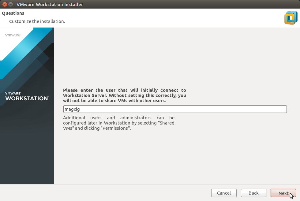 LMDE VMware Workstation 11 Installation - Set Administrator