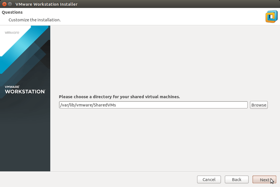 Linux Ubuntu 15.04 Vivid VMware Workstation 11 Installation - Set Install Path