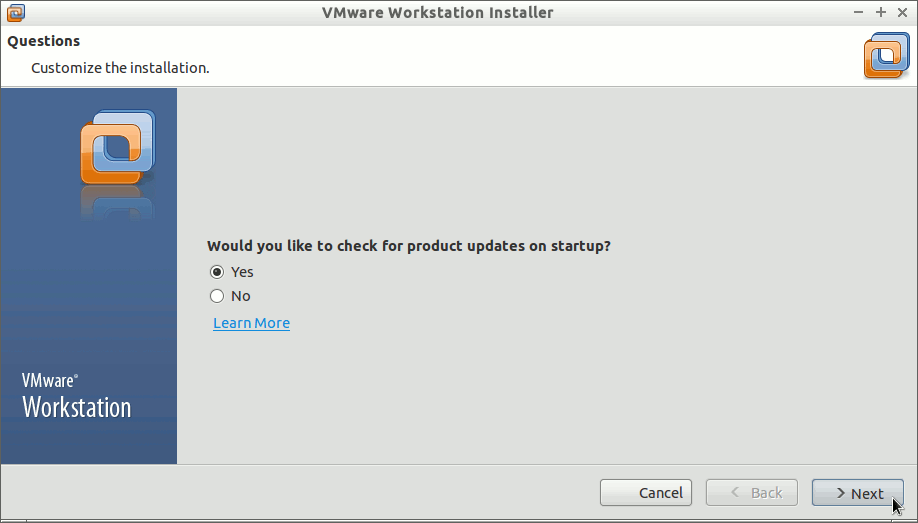 Linux Lubuntu VMware Workstation 10 Installation - Check for Updates