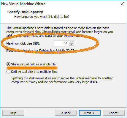 VMware Workstation 12 Create Virtual Machine from ISO - Customize Disk Size