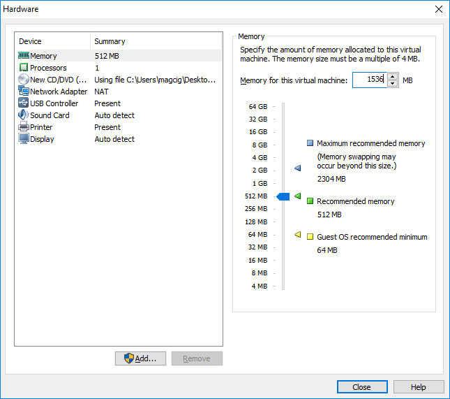 VMware Workstation 12 Create Virtual Machine from ISO - Set Memory Size