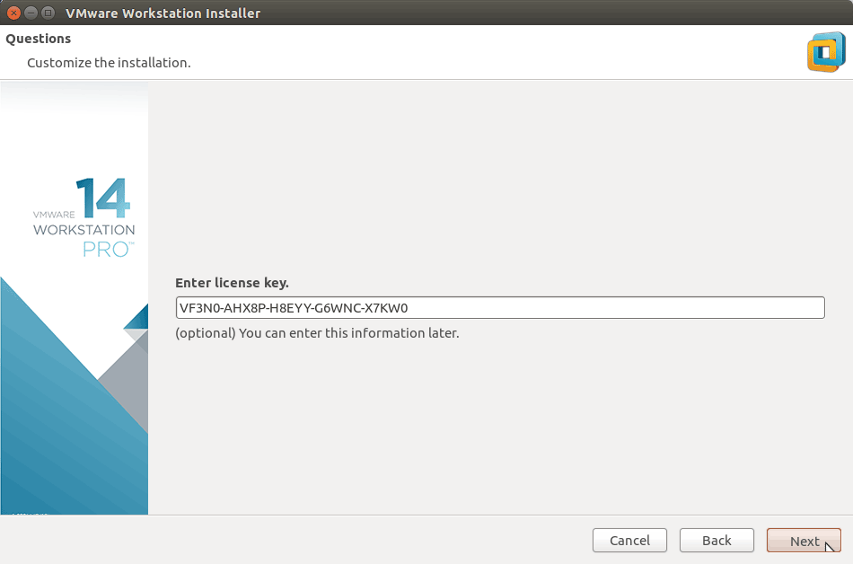 How to Install VMware Workstation 14 Pro on Ubuntu 17.04 Zesty - Insert License Key