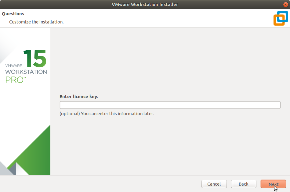 How to Install VMware Workstation 15 Pro on Fedora Rawhide - Insert License Key
