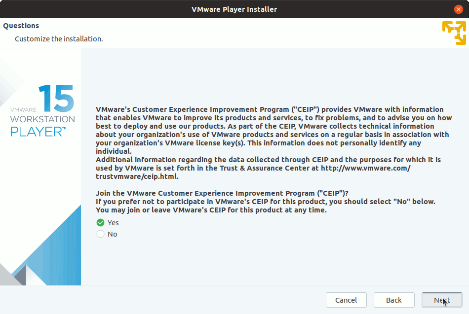 Linux Lite Install VMware Workstation 15 Player - Customer Experience Improvement Playergram