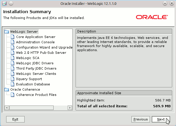 Install Oracle-BEA WebLogic 12c on openSUSE 64-bit - 8 WebLogic Installation Summary