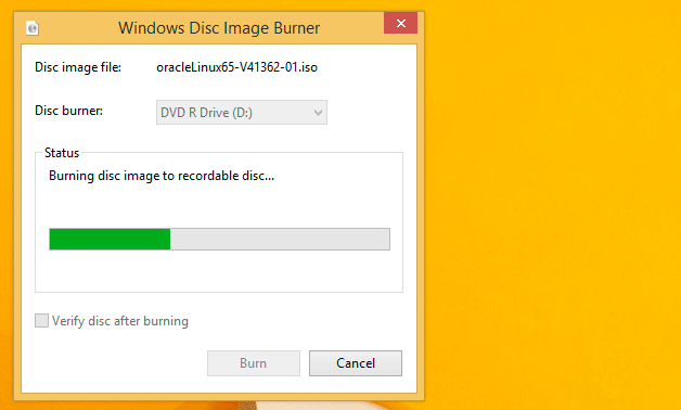 Windows 8 Burn Linux/Unix ISO to CD/DVD - Burning