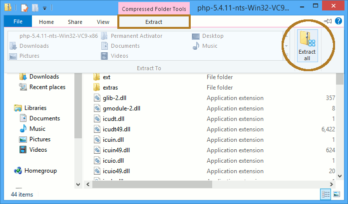Install Windows 8 with IIS8 Integration - Extracting PHP5 Archive