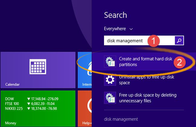 How to Easy Shrink / Resize a Windows 8 Ntfs Partition with Disk Tool - Windows 8 Launch Start Menu Search