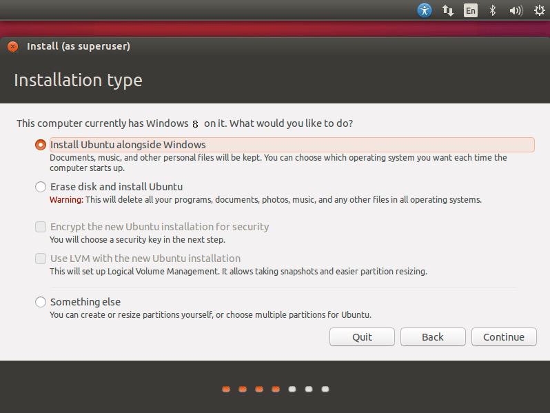 How to Install Ubuntu 18.04 Dual Boot Windows 8 - Select Install Ubuntu alongside Windows 8