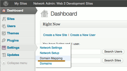 Wordpress Network-Admin Dashboard Settings Domain Mapping