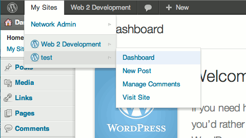 Wordpress Network-Admin Dashboard MySites Dashboard