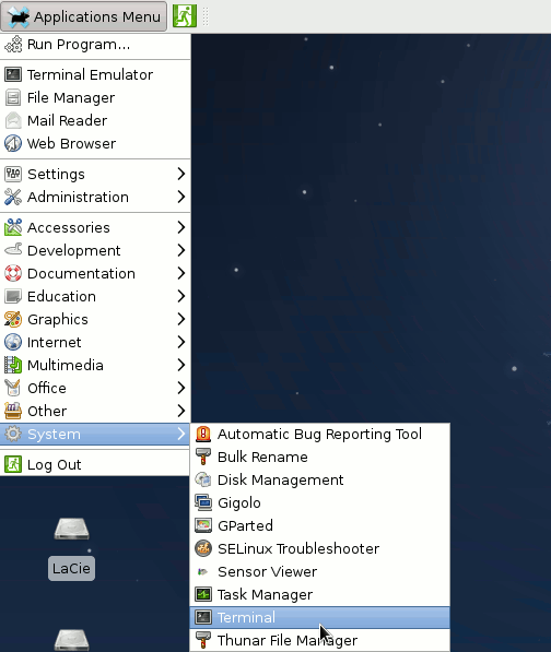 Fedora Linux 16-17 Xfce Open Terminal