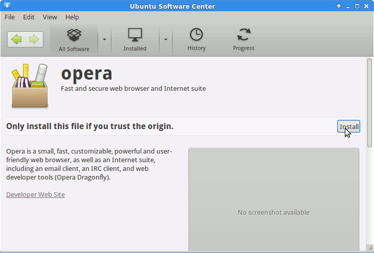 Xubuntu Software Center Installing the Opera Web Browser